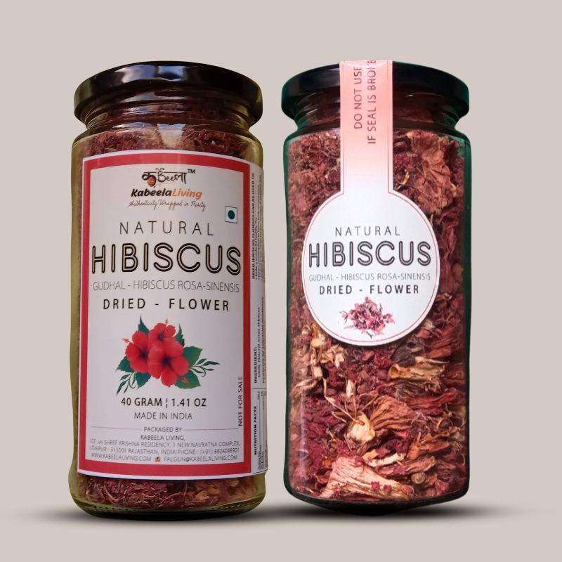 Dried Hibiscus Flower 40g Jar, Gudhal Dried Flowers, Hibiscus Rosa Sinensis for Iced Tea, Hair and Skin Care, Gudhal For Face Pack and Dull Hair & Dry Scalp, Promotes Hair Growth