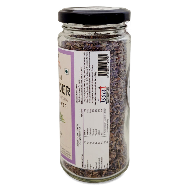 Kabeela Living Premium Lavender Flower Dried 30g Glass Bamboo Jar, Natural Sun Dried Lavender Flower Buds for Iced Tea, Baking, Bath, Stress Relief