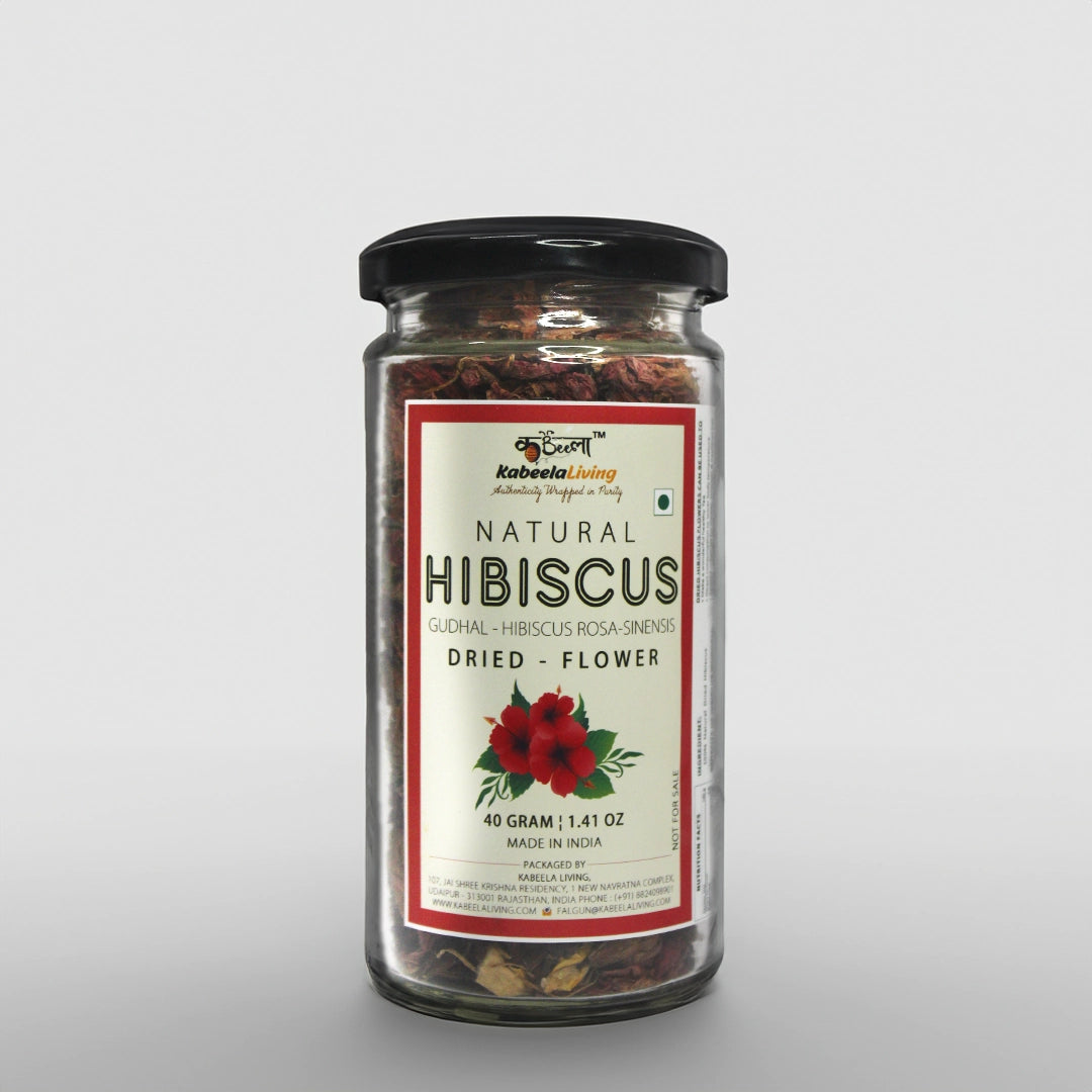 Dried Hibiscus Flower 40g Jar, Gudhal Dried Flowers, Hibiscus Rosa Sinensis for Iced Tea, Hair and Skin Care, Gudhal For Face Pack and Dull Hair & Dry Scalp, Promotes Hair Growth