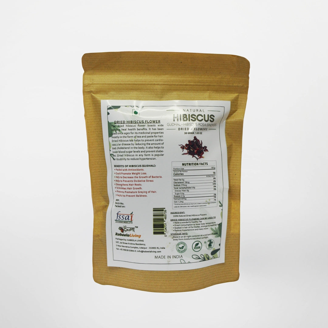 Dried Hibiscus Flower 50g Pouch, Gudhal Dried Flowers, Hibiscus Rosa Sinensis for Iced Tea, Hair and Skin Care, Gudhal For Face Pack and Dull Hair & Dry Scalp, Promotes Hair Growth