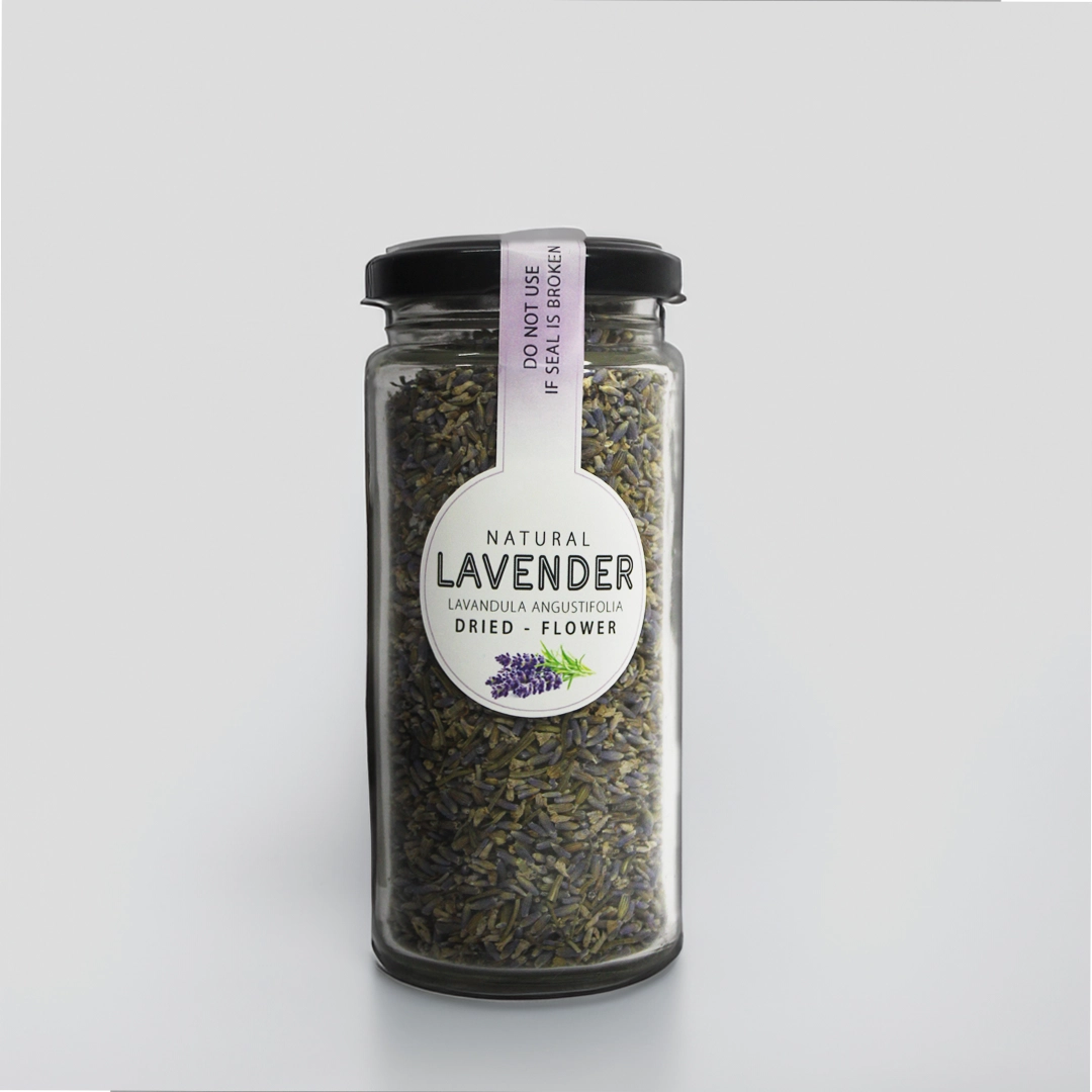 Kabeela Living Premium Lavender Flower Dried 30g Glass Bamboo Jar, Natural Sun Dried Lavender Flower Buds for Iced Tea, Baking, Bath, Stress Relief