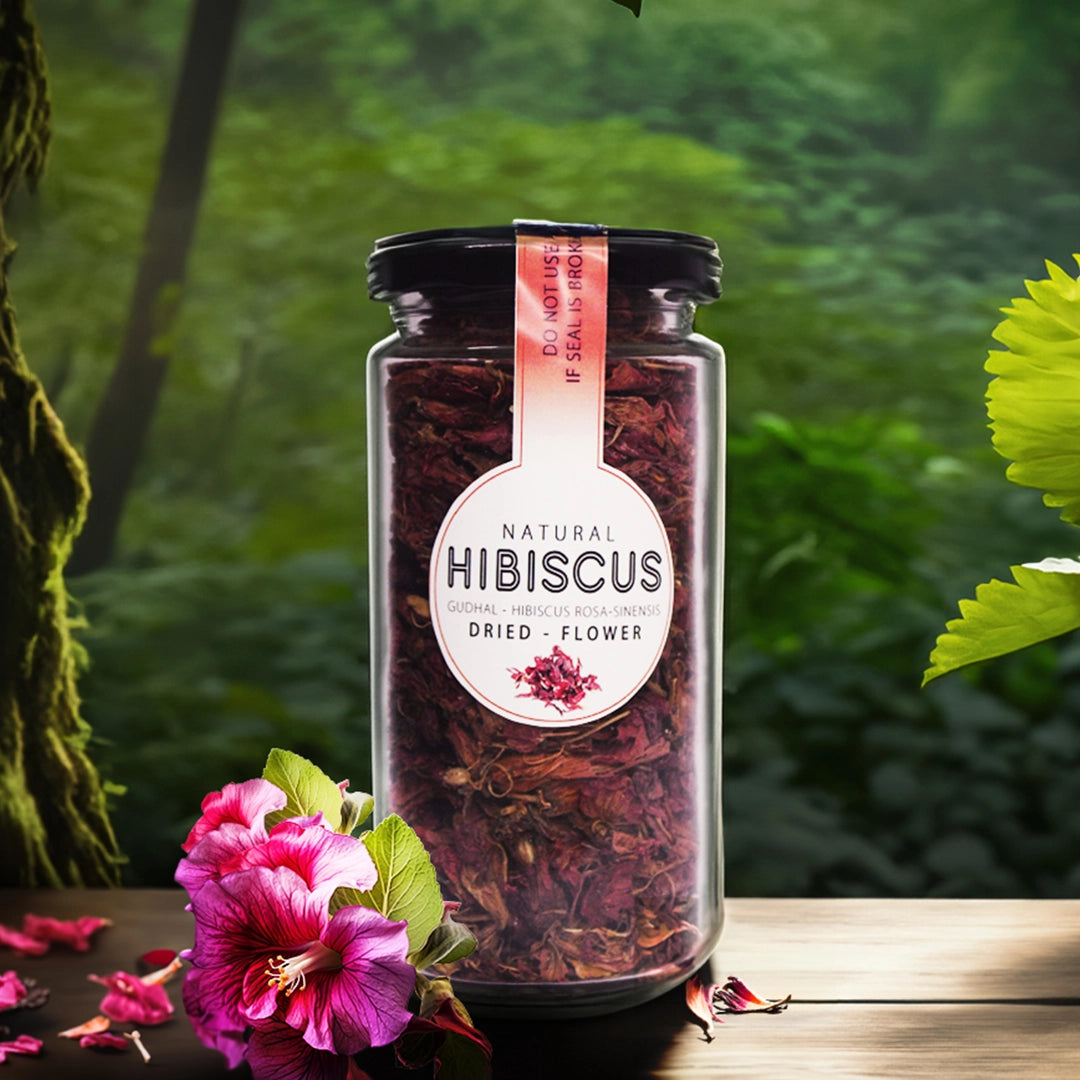 Dried Hibiscus Flower 40g Jar, Gudhal Dried Flowers, Hibiscus Rosa Sinensis for Iced Tea, Hair and Skin Care, Gudhal For Face Pack and Dull Hair & Dry Scalp, Promotes Hair Growth
