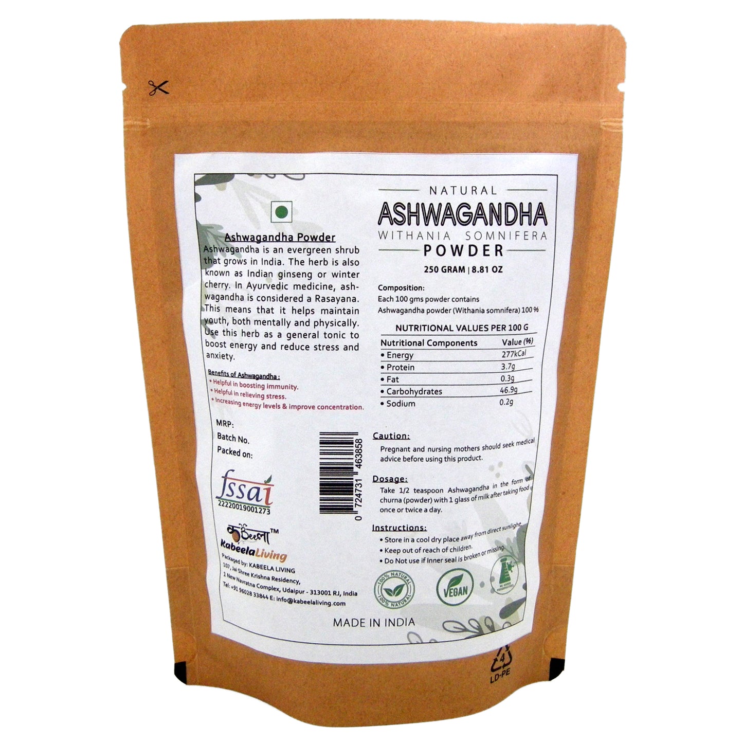 Ashwagandha Powder | Herbal Withania Somnifera Powder | ( 250 Gram )