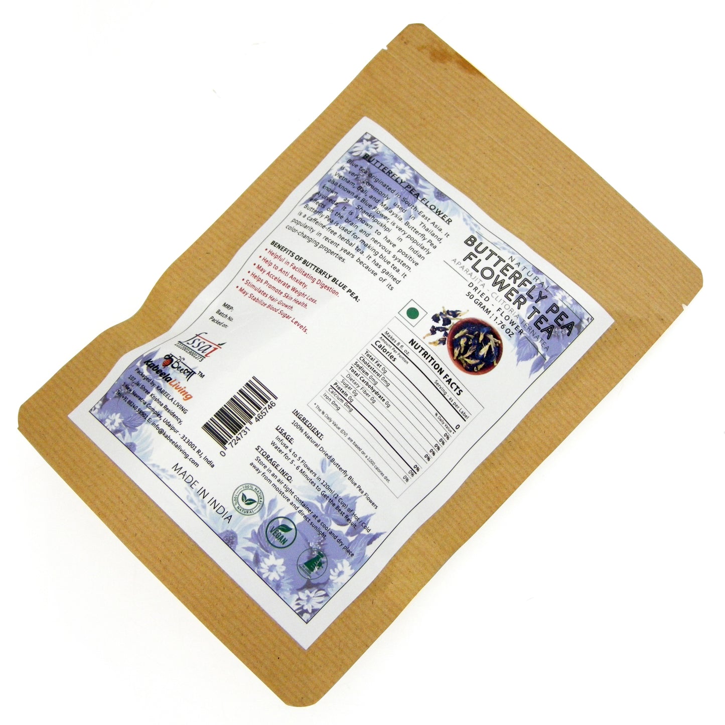 Dried Butterfly Pea Flower | Blue Tea | Caffeine free- Vegan Calming Tea, Brain Stimulant, Rich in Antioxidants – 50g