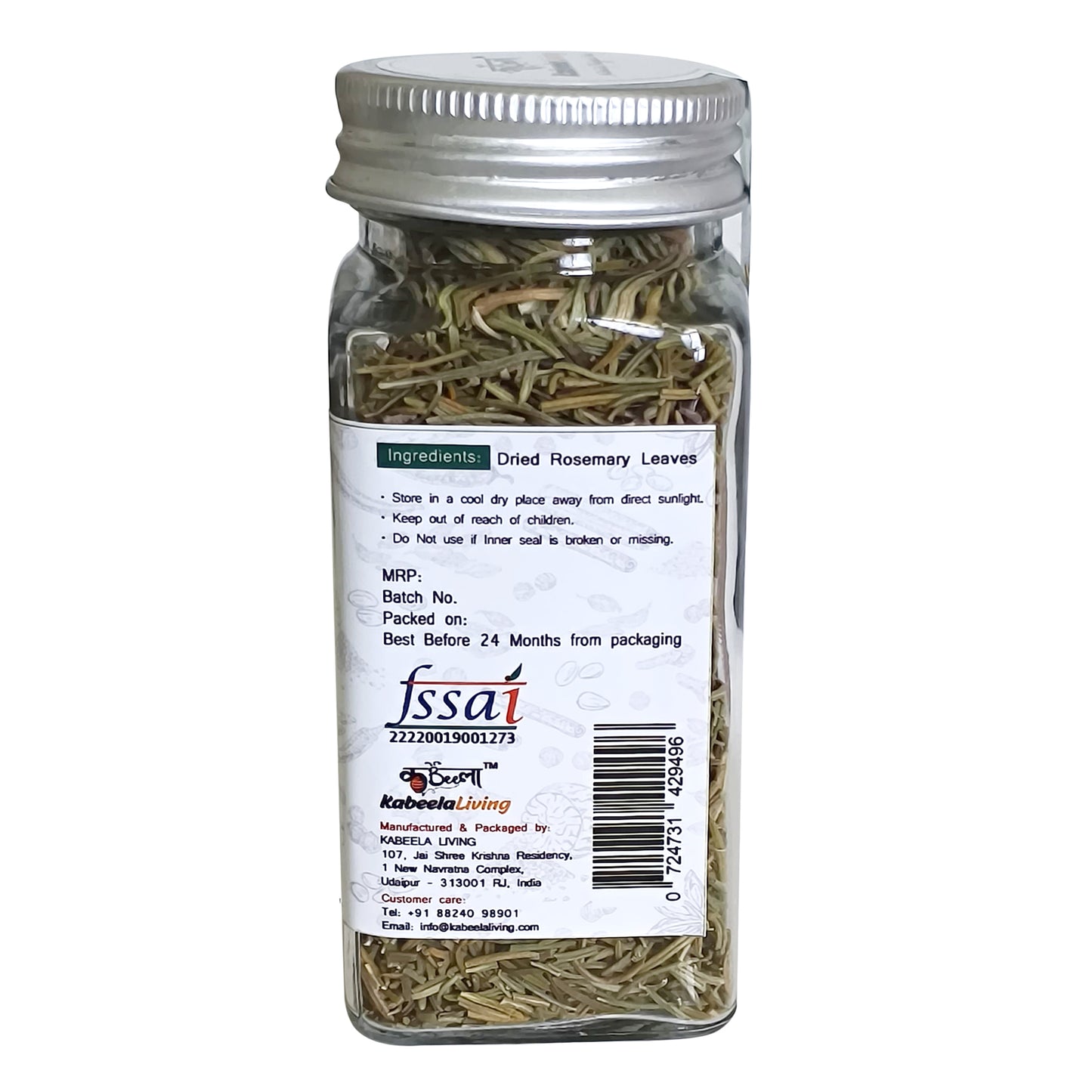 Rosemary by Kabeela Living | Set of 2 x 30g Bottles | Dried Leaves | Seasoning for Bread, Focaccia, Pizza, Pasta, Marinades And Soups | No Artificial Flavour And Colours |